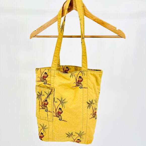 Vintage 90s Golfer's Gallery Yellow Tropical Monkey Canvas Tote Bag - Picture 1 of 7